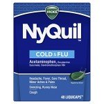 VICKS NyQuil Cold & Flu Relief Over-the-Counter Medicine, Powerful Multi-Symptom Nighttime Relief for Headache, Fever, Sore Throat, Minor Aches & Pains, Sneezing, Runny Nose, and Cough, 48 LiquiCaps