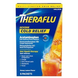 Theraflu Daytime Severe Cold Relief Powder, Cold and Cough Medicine Powder Packets, Honey Lemon Flavors - 6 Count (Pack of 1)