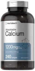 Horbäach Calcium 1200 mg with Vitamin D3 | 240 Softgels | 5000 IU Vitamin D3 | Absorbable Calcium Supplement | Non-GMO, Gluten Free Calcium Supplement