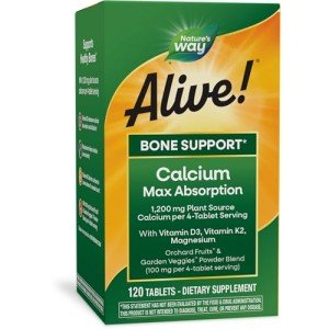 Nature's Way Alive! Calcium Max Absorption, Bone Support*, Plant Source Calcium, Vitamin D3 & K2, Magnesium, 120 Tablets (Packaging May Vary)