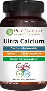 Pure Nutrition Ultra Calcium Citrate 1000mg Highly absorbable Calcium Supplement with Calcium Citrate Malate, Vitamin D, Zinc and Magnesium - 1 Tablet Daily (90 Veg Tabs) Non-GMO | Gluten-Free