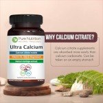 Pure Nutrition Ultra Calcium Citrate 1000mg Highly absorbable Calcium Supplement with Calcium Citrate Malate, Vitamin D, Zinc and Magnesium - 1 Tablet Daily (90 Veg Tabs) Non-GMO | Gluten-Free
