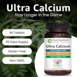 Pure Nutrition Ultra Calcium Citrate 1000mg Highly absorbable Calcium Supplement with Calcium Citrate Malate, Vitamin D, Zinc and Magnesium - 1 Tablet Daily (90 Veg Tabs) Non-GMO | Gluten-Free