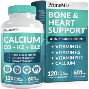 4-in-1 Calcium Supplements for Women and Men - Calcium 600mg with Vitamin D3 K2 5000 IU Supplement for Heart, Bone and Body Defenses - Gluten-Free, Vegan-Friendly (120 ct)