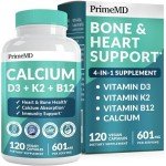 4-in-1 Calcium Supplements for Women and Men - Calcium 600mg with Vitamin D3 K2 5000 IU Supplement for Heart, Bone and Body Defenses - Gluten-Free, Vegan-Friendly (120 ct)