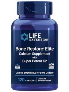 Life Extension Bone Restore Elite Calcium Supplement with Super Potent K2, Calcium, Vitamin D3, Magnesium, Boron, zinc, Vitamin K2, for Bone Health, Gluten-Free, Non-GMO, 120 Capsules