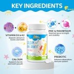 500 MG Calcium Supplement with Vitamin D3 & K2, Zinc, Magnesium & Prebiotics. Kids Vitamins for Kids' Height. Bone Strength, High Absorption, Orange Chewables, Non-GMO, Gluten Free, 60 Tabs