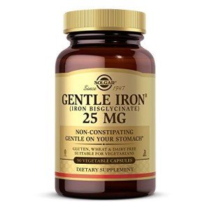 Solgar Gentle Iron 25mg, 90 Vegetable Capsules - Energy, Normal Red Blood Cell Production - Gentle on the Stomach - Non-GMO, Vegan, Gluten Free, Dairy Free, Kosher, Halal - 90 Servings
