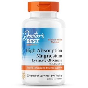 Doctor's Best High Absorption Magnesium Glycinate Lysinate, 100% Chelated, Non-GMO, Vegan, Gluten & Soy Free, 200 mg, 240 Count