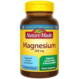 Nature Made Magnesium 250 mg, Magnesium Supplement for Muscle, Heart, Bone and Nerve Support, 90 Softgels, 90 Day Supply