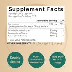 Triple Complex Magnesium Supplement, 240 Capsules | Magnesium Glycinate 500mg with Citrate & Malate | Chelated & Purified | Bone, Heart, & Muscle Support | Non-GMO