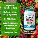 Orgain Organic Vegan Protein + 50 Superfoods Powder, Vanilla Bean - 21g Plant Based Protein, 8g Prebiotic Fiber, No Lactose Ingredients, Gluten Free, No Added Sugar, Non-GMO, 2.02 lb