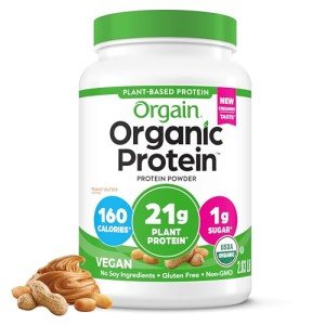 Orgain Organic Vegan Protein Powder, Peanut Butter - 21g Plant Protein, 7g Prebiotic Fiber, Low Net Carb, No Dairy Ingredients, No Added Sugar, For Shakes & Smoothies, 2.03 lb (Packaging May Vary)