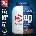 Dymatize Elite 100% Whey Protein Powder, 25g Protein, 5.5g BCAAs & 2.7 L-Leucine, Quick Absorbing & Fast Digesting for Optimal Muscle Recovery, Rich Chocolate, 5 Pound, 63 Servings