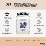 Naked Whey Vanilla Protein Powder - Only 3 Ingredients - Grass Fed Whey Protein Powder, Vanilla Flavor, and Organic Coconut Sugar, No GMO, No Soy, and Gluten Free - 24 Servings