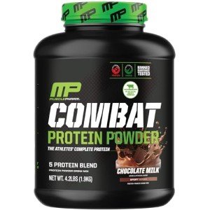 MusclePharm Combat Protein Powder, Chocolate Milk Flavor, Fuels Muscles for Productive Workouts, 5 Protein Sources including Whey Protein Isolate & Egg Albumin, Gluten Free, 4.2 lb, 52 Servings