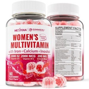 Sugar-Free Methylated Multivitamin for Women Gummies w/Algae Calcium, Vitamin A, C, D3, E, K, B12, Iron, Folate, Biotin, Inositol - Multi Vitamins & Minerals for Skin, Hair, Energy, Immune, Bone Vegan