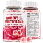 Sugar-Free Methylated Multivitamin for Women Gummies w/Algae Calcium, Vitamin A, C, D3, E, K, B12, Iron, Folate, Biotin, Inositol - Multi Vitamins & Minerals for Skin, Hair, Energy, Immune, Bone Vegan