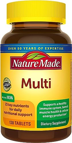 Nature Made Multivitamin Tablets with Iron, Multivitamin for Women and Men for Daily Nutritional Support, 130 Tablets, 130 Day Supply