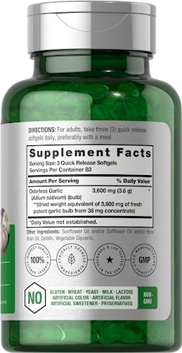 3600mg Odorless Garlic Softgels | Non-GMO, Gluten-Free