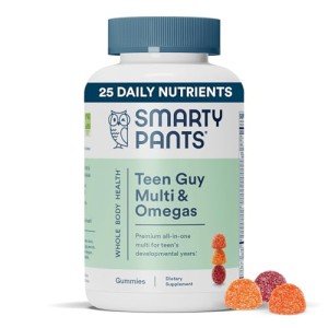 SmartyPants Teen Guy Formula, Daily Multivitamin Gummies: Vitamins C, B12, K, Zinc, & Biotin for Immune Support, Energy, Skin & Hair Support, Assorted Fruit Flavor, 120 Gummies (30 Day Supply)