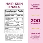 Nature's Bounty Optimal Solutions Hair, Skin and Nails Gummies with Biotin, 2500 mcg, Strawberry Flavored, 200 Count, 100 Total Servings