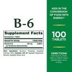 Nature's Bounty Vitamin B6, Supports Energy Metabolism and Nervous System Health, 100mg, Tablets, 100 Ct