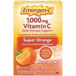Emergen-C 1000mg Vitamin C Powder for Daily Immune Support Caffeine Free Vitamin C Supplements with Zinc and Manganese, B Vitamins and Electrolytes, Super Orange Flavor - 10 Count