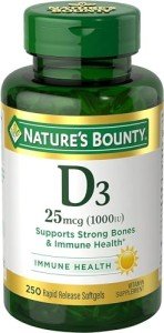 Nature's Bounty Vitamin D3 1000 IU, Immune Support, Helps Maintain Healthy Bones, 250 Rapid Release Softgels