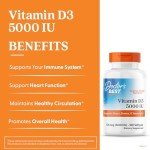 Doctor's Best Vitamin D3 5000IU, Non-GMO, Gluten & Soy Free, Regulates Immune Function, Supports Healthy Bones, White, No Flavour, 180 Count