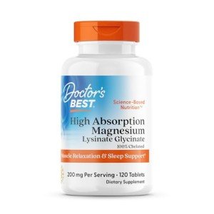 Doctor's Best High Absorption Magnesium Glycinate Lysinate, 100% Chelated, TRACCS, Not Buffered, Non-GMO, Vegan, Gluten & Soy Free, 100 mg, 120 Tablets (Packaging May Vary)