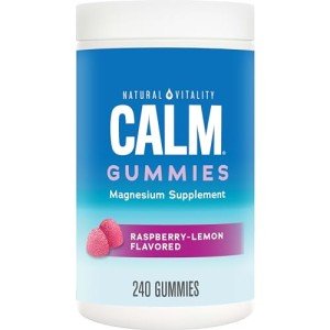 Natural Vitality Calm, Magnesium Citrate Supplement, Stress Relief Gummies, Supports a Healthy Response to Stress, Gluten Free, Vegan, Raspberry Lemon, 240 Gummies (Packaging May Vary)