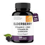 Elderberry Vitamin C and Zinc 120 Capsules | with Quercetin and Vitamin D3 | Immune Support for Adults | Herbal Supplement for Men and Women | 2 Months Supply | Natural Immunity Booster