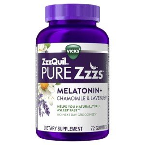 ZzzQuil PURE Zzzs Melatonin Gummies, Sleep Aid, Melatonin 2mg, with Chamomile & Lavender, Melatonin Sleep Gummies, Sleep Aids for Adults, Wildberry Vanilla Flavored, 72 Sleep Gummies