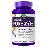 ZzzQuil PURE Zzzs Melatonin Gummies, Sleep Aid, Melatonin 2mg, with Chamomile & Lavender, Melatonin Sleep Gummies, Sleep Aids for Adults, Wildberry Vanilla Flavored, 72 Sleep Gummies