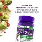 ZzzQuil PURE Zzzs Triple Action, Melatonin Gummies, Melatonin 6mg, 3X Melatonin, Sleep Aid with Ashwagandha, Calm Mood, Antioxidant Action, Sleep Aids for Adults, 60 Sleep Gummies