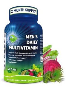 Men's Daily Multivitamin - Vegan Multivitamin for Men with Saw Palmetto, Biotin, Organic Superfoods, Probiotics, Enzymes - for Optimal Health, Energy, Immunity& Gut Support, Easy to Swallow Capsules