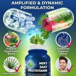Men's Daily Multivitamin - Vegan Multivitamin for Men with Saw Palmetto, Biotin, Organic Superfoods, Probiotics, Enzymes - for Optimal Health, Energy, Immunity& Gut Support, Easy to Swallow Capsules