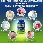 Men's Daily Multivitamin - Vegan Multivitamin for Men with Saw Palmetto, Biotin, Organic Superfoods, Probiotics, Enzymes - for Optimal Health, Energy, Immunity& Gut Support, Easy to Swallow Capsules