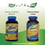 Nature's Way Alive! Men's Daily Gummy Multivitamin, Supports Energy Metabolism & Muscle Function*, B-Vitamins, Gluten-Free, Vegetarian, Fruit Flavored, 150 Gummies (Packaging May Vary)