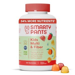 SmartyPants Kids Multivitamin Gummies and Fiber Supplement: Vitamin D3, C, Vitamin B12, B6, A, Zinc, Biotin, Inositol, Fiber Gummies, Three Fruit Flavors, 120 Count (30 Day Supply)