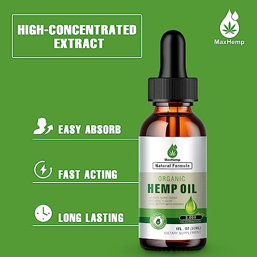 Organic Hemp Oil Drops - Maximum Strength, USA-made