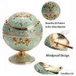 K COOL Windproof Ashtray with Lid Metal Portable Cigarettes Ashtray for Outdoors Indoors Hand Stamped Pattern Smoking Ashtray Fancy Gift for Men Women(Jade Green) ¡­