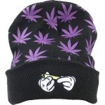 Rolling-Hands Marijuana-Weed Embroidery Beanie-Hat Purple