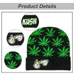 Marijuana Weed Acrylic-Hat Knit Beanie - Leaf Pot Cuffed Knit Winter Weed Beanie Hat Mens Women Green