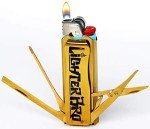 LighterBro Titanium Gold - Stainless Steel Sleeve to Transform Your Pocket Lighter - Lighter Case with Poker, Super Sharp Knife & Scissors, Bottle Opener, Screwdrivers, & Keychain Holder