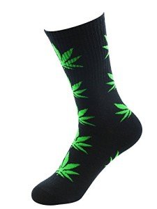Zando Marijuana Weed Leaf Printed Cotton Unisex Colorful Sports Comfort High Crew Socks Black Green