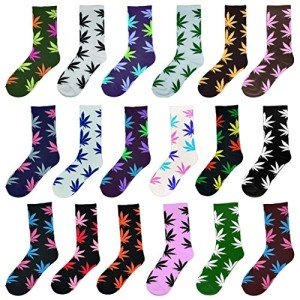 Lystaii 5 Pairs Weed Leaf Printed Cotton Socks Unisex Random Color Maple Leaf Printed Socks, One Size