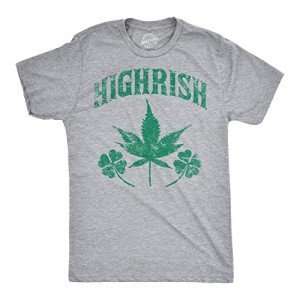 Mens Highrish T Shirt Funny 420 High Irish Clover Sarcastic Saint Patricks Day Funny T Shirts Saint Patrick's Day Apparel for Men Cool 420 T Shirt Novelty Light Grey M