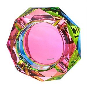 Kaforise Crystal Outdoors Indoors Cigarette Ashtray Ash Holder Case, Colorful Pattern Home Office Tabletop Beautiful Decoration Craft (Bling Bling 02)